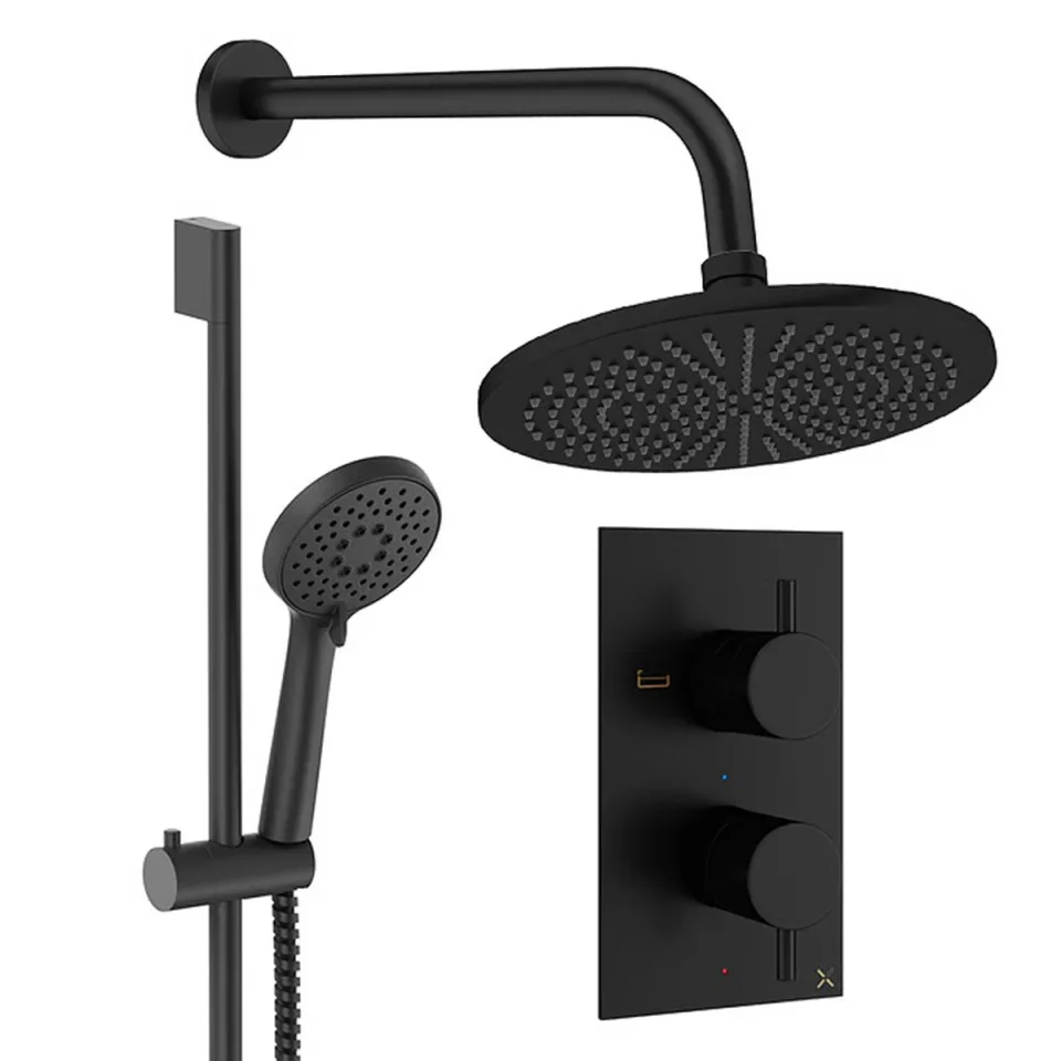 Crosswater Design Shower Set 4 Matt Black 300mm detail view - Image 2