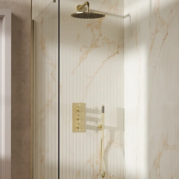 Crosswater Design Shower Set 7 Brushed Brass 300mm
