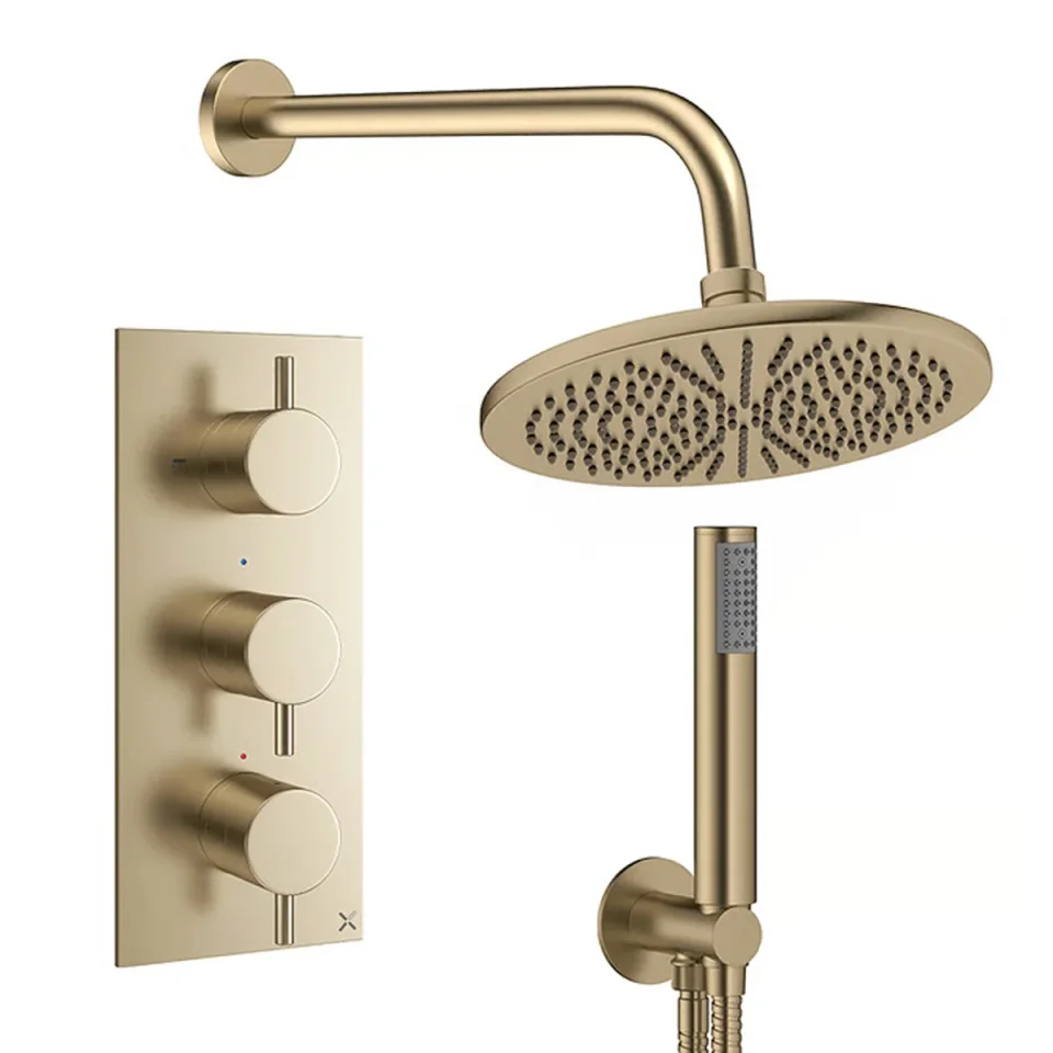 Crosswater Design Shower Set 7 Brushed Brass 300mm detail view - Image 2