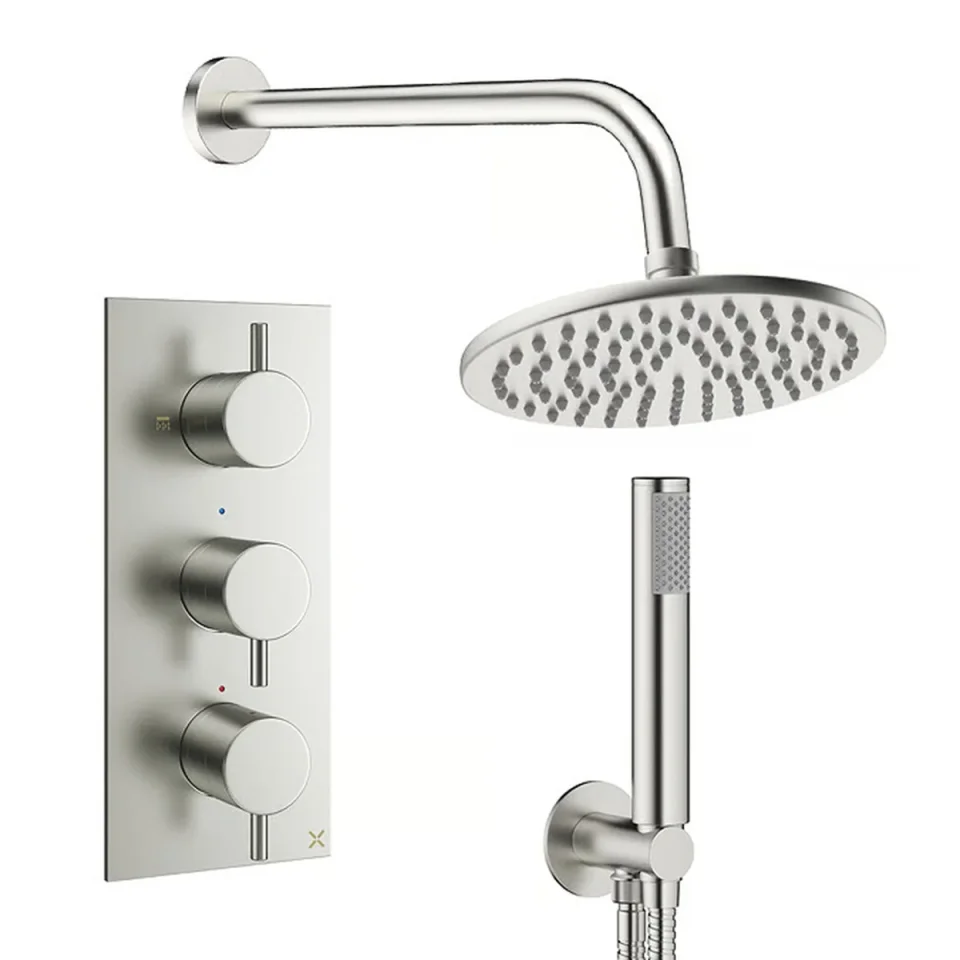Crosswater Design Shower Set 7 Brushed Nickel 200mm detail view - Image 2
