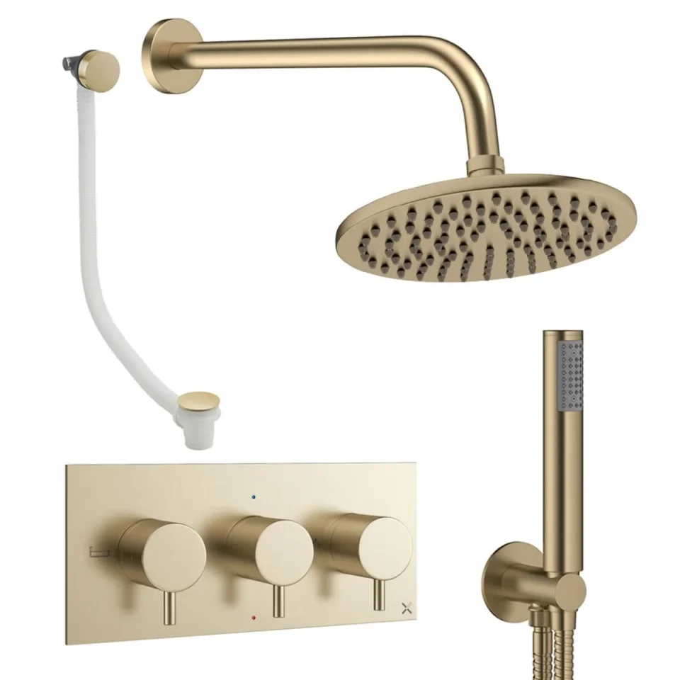 Crosswater Design Shower Set 8 Brushed Brass 200mm product image - Image 1