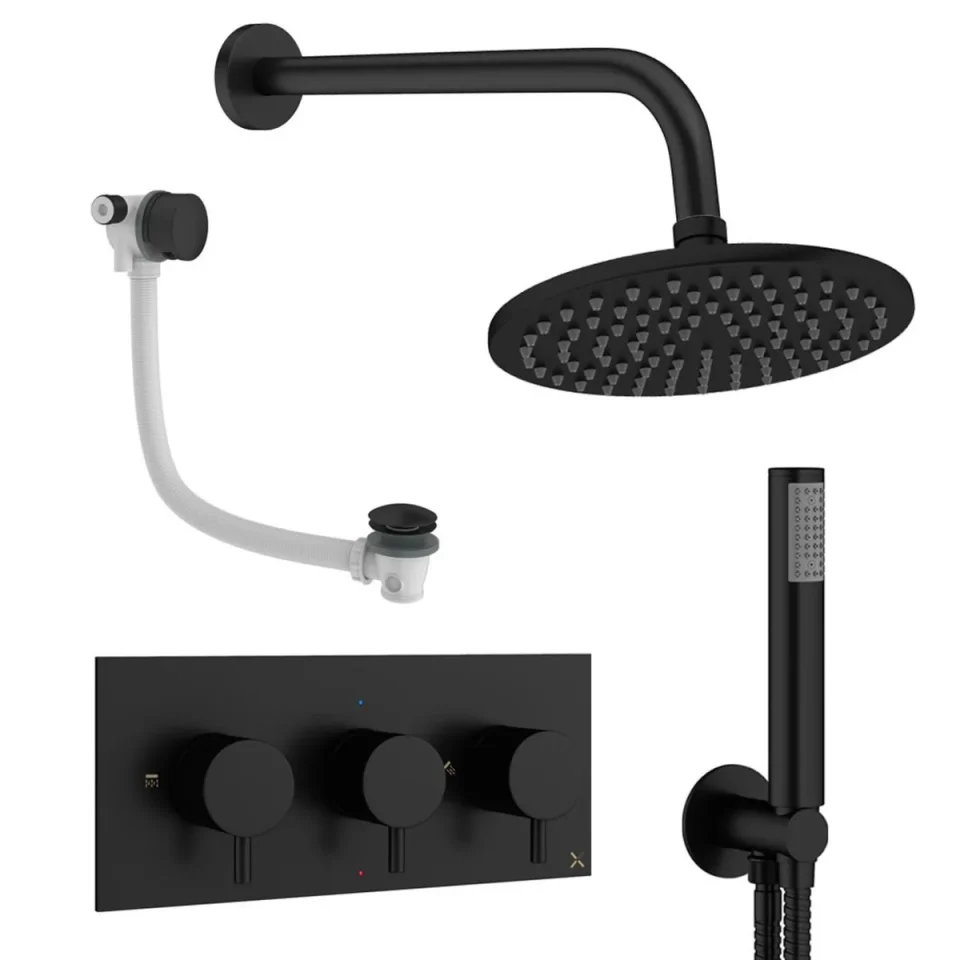 Crosswater Design Shower Set 8 Matt Black 200mm product image - Image 1