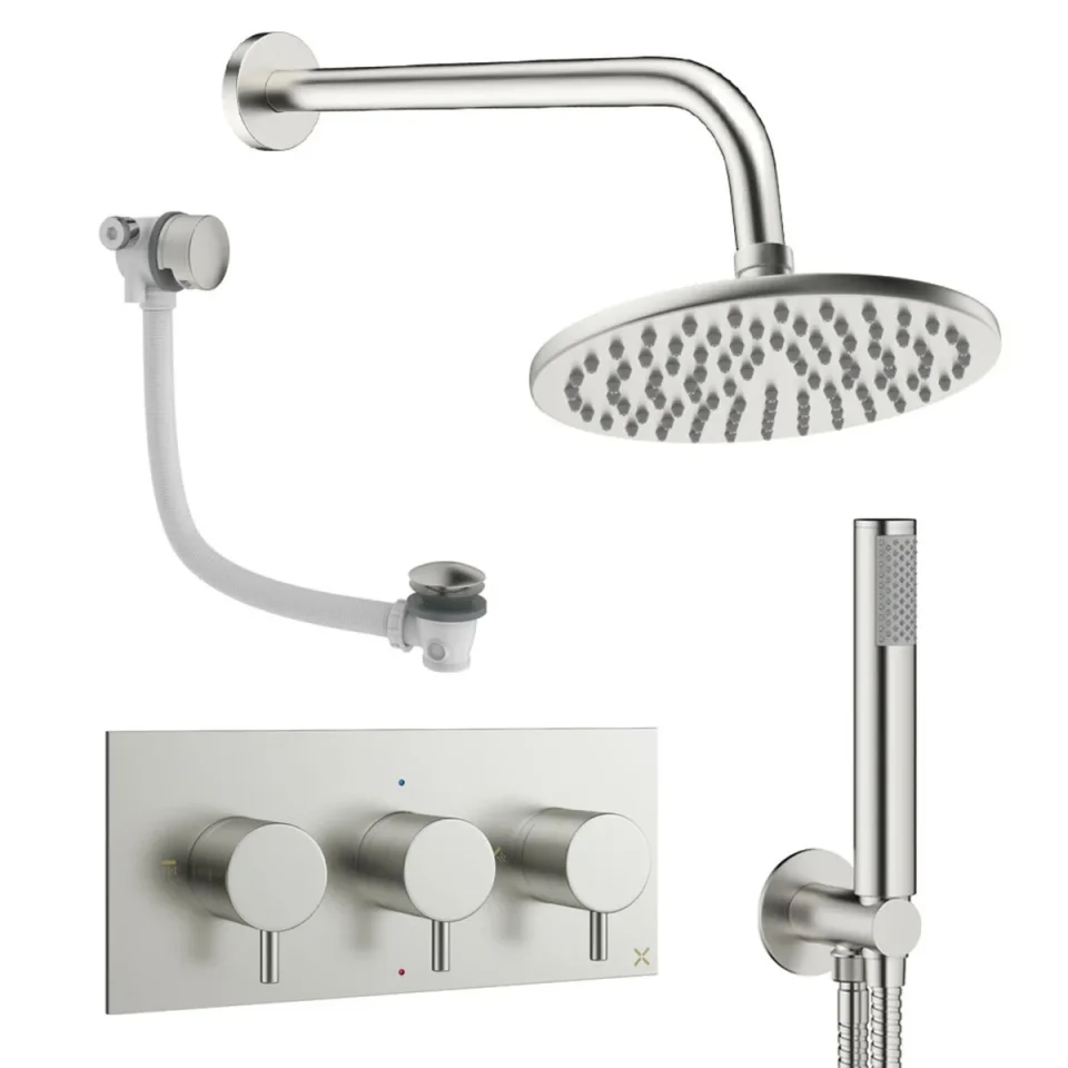 Crosswater Design Shower Set 8 Brushed Nickel 200mm product image - Image 1