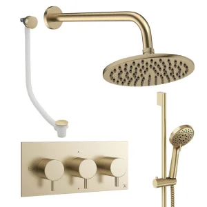 Crosswater Design Shower Set 9 Brushed Brass 200mm