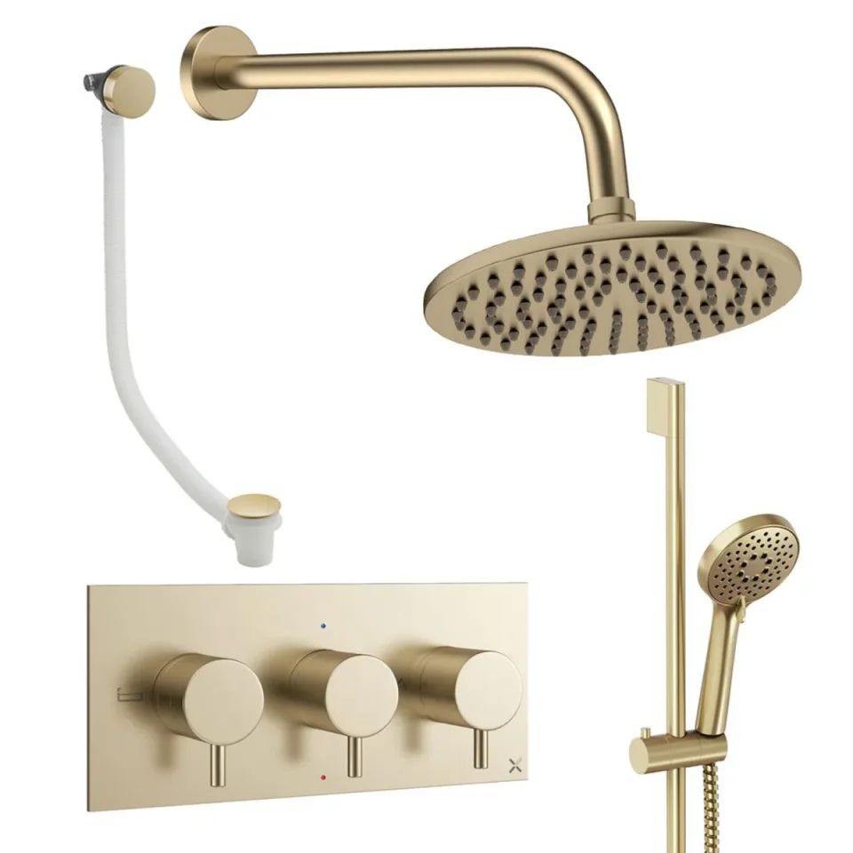 Crosswater Design Shower Set 9 Brushed Brass 200mm product image - Image 1
