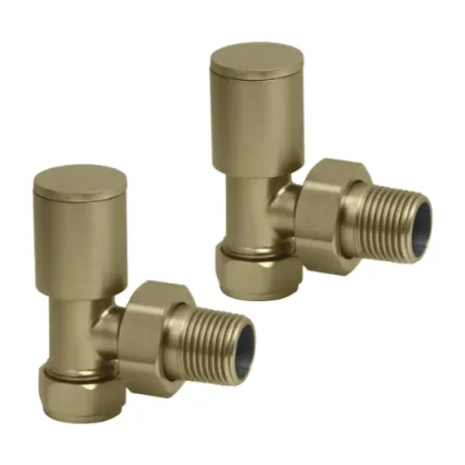 Ava Minimal Angled Radiator Valves Brushed Brass product image - Image 1
