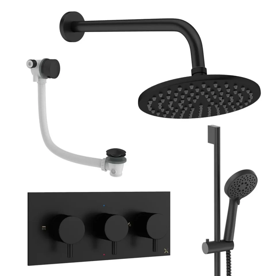 Crosswater Design Shower Set 9 Matt Black 200mm product image - Image 1