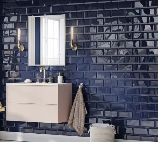 Cubico Metro Colbalt Blue Gloss Ceramic 100x200mm detail view - Image 2