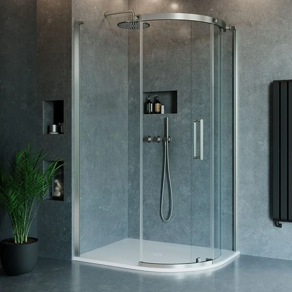 Crosswater Optix Offset Quadrant 1000x800 Right Hand Brushed Nickel detail view - Image 2