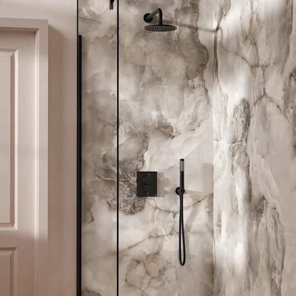 Crosswater Push Shower Set 1 Matt Black 200mm