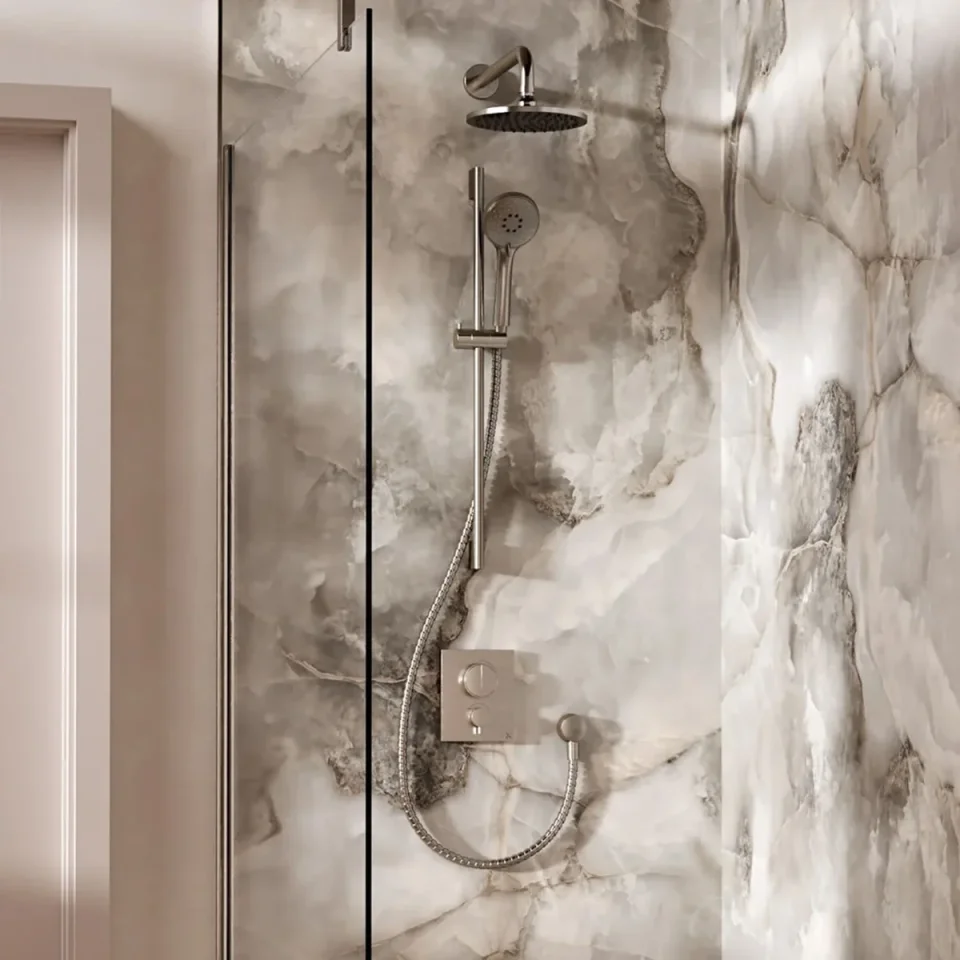 Crosswater Push Shower Set 2 Brushed Nickel 200mm product image - Image 1