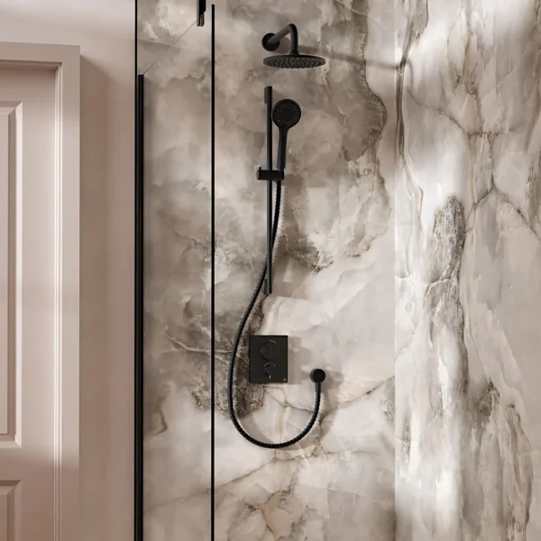 Crosswater Push Shower Set 2 Matt Black 200mm
