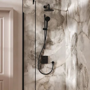 Crosswater Push Shower Set 2 Matt Black 200mm