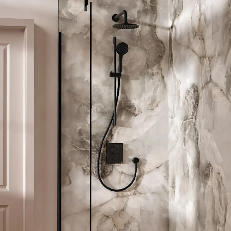 Crosswater Push Shower Set 2 Matt Black 200mm product image - Image 1