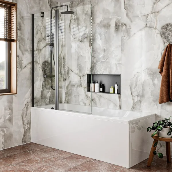 Crosswater 6mm Double Bath Screen 1150 Matt Black