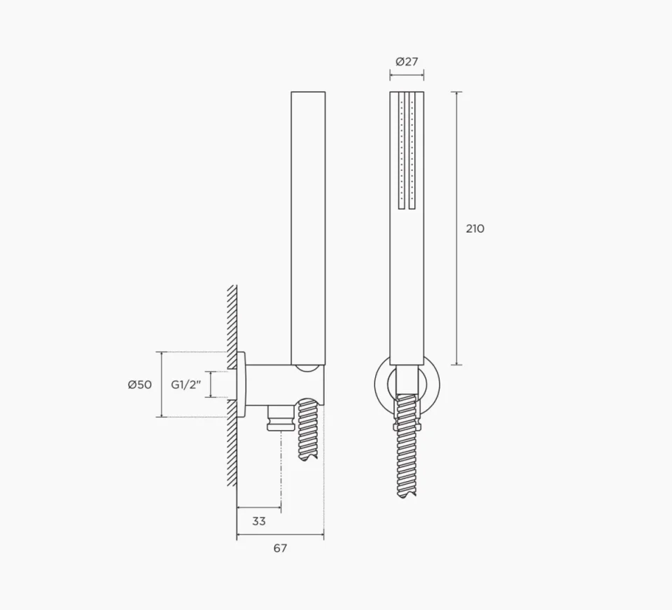 AVA Square Integrated Hand Shower Set technical drawing - Image 2