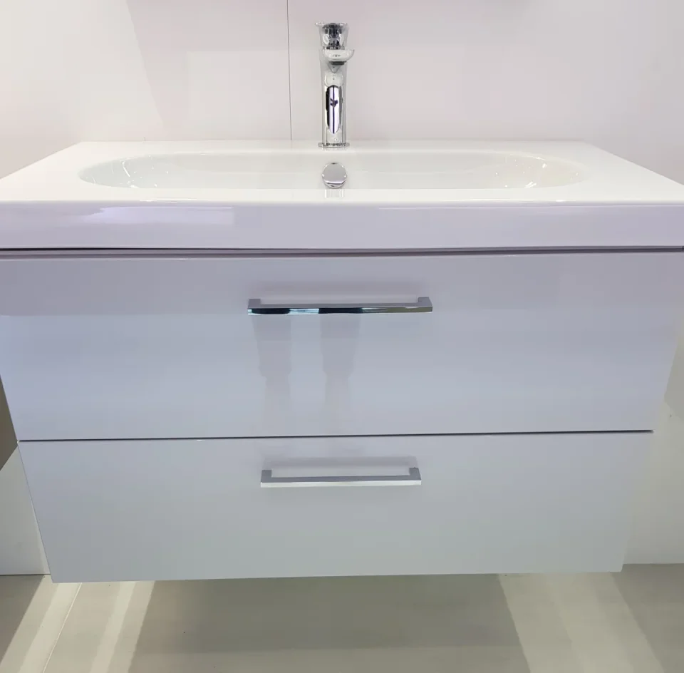 Faeber Monaco 800m 2 Drawer Basin Vanity Unit Grey Ice detail view - Image 2