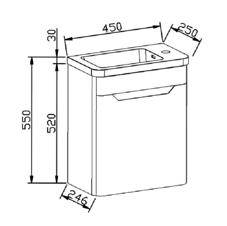 Cubico Eclipse 450mm Royal Blue Wall Hung Cloakroom Vanity Unit And Resin Basin detail view - Image 5