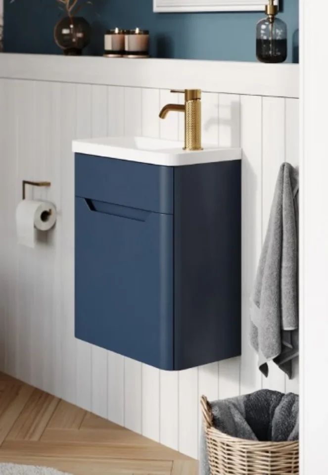 Cubico Eclipse 450mm Royal Blue Wall Hung Cloakroom Vanity Unit And Resin Basin detail view - Image 8