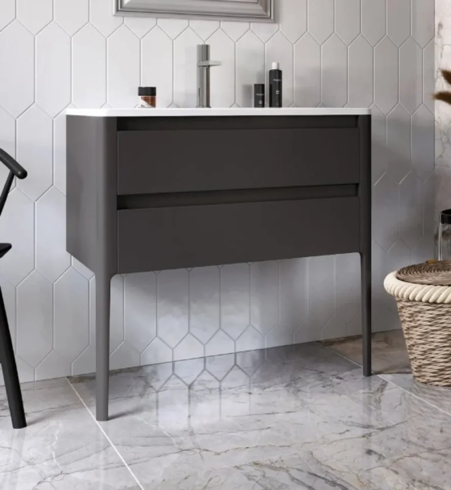 Cubico Stark 2 Slate Grey 800mm Floor Standing Vanity Unit With Basin detail view - Image 6