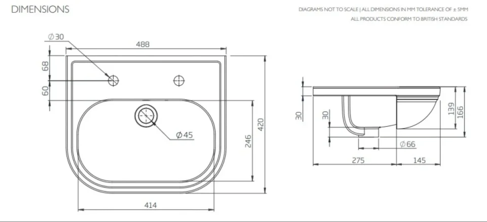 Tavistock Lansdown 490mm Semi Countertop Basin 2th Standard Depth - White detail view - Image 4