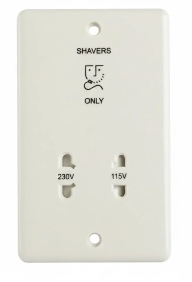 Cubico Dual Voltage White Shaver Socket detail view - Image 2