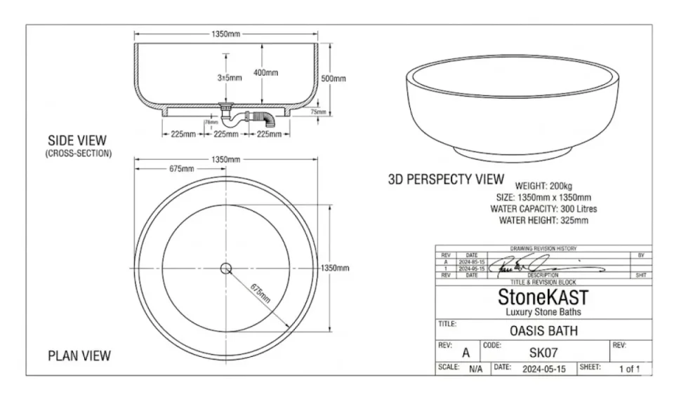StoneKAST Oasis Double Ended Freestanding Bath 1350 x 1350mm Matt White detail view - Image 6