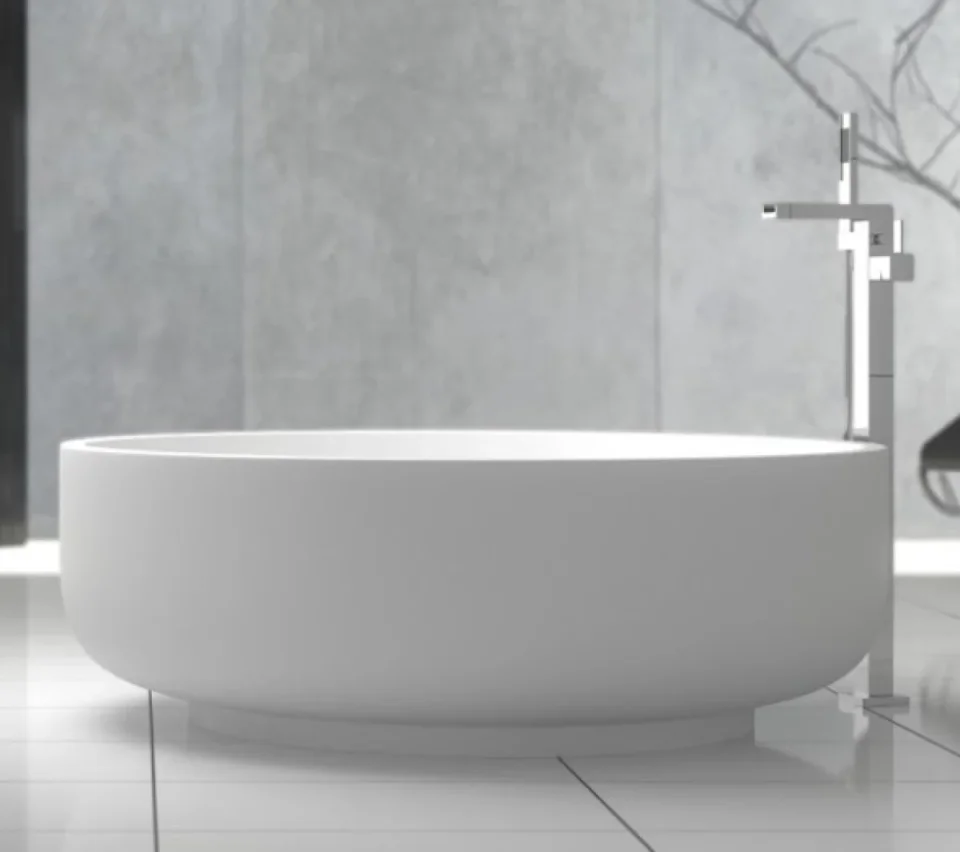 StoneKAST Oasis Double Ended Freestanding Bath 1350 x 1350mm Matt White detail view - Image 9