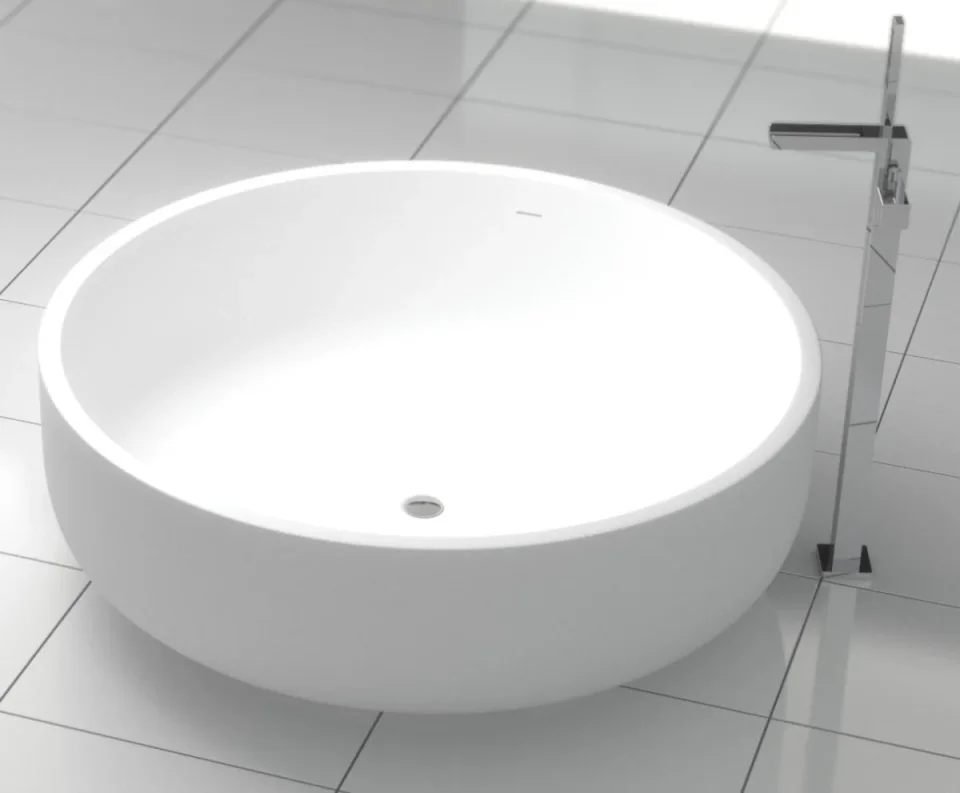StoneKAST Oasis Double Ended Freestanding Bath 1350 x 1350mm Matt White detail view - Image 10