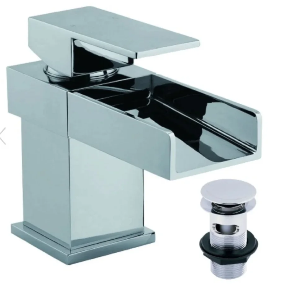 Cubico Cascata Waterfall Basin Mixer Inc Click Clack Waste (z05) detail view - Image 5