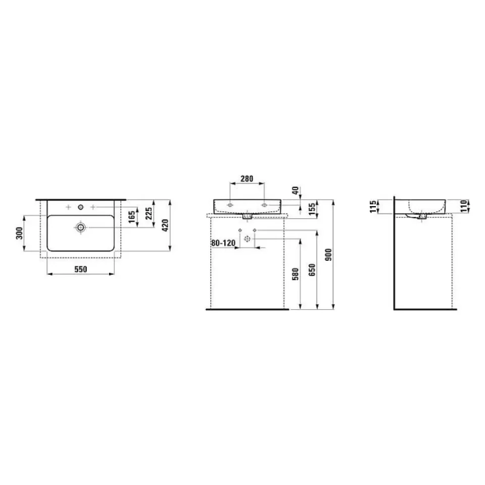 Laufen Val Basin 550x420mm 1th - White detail view - Image 5