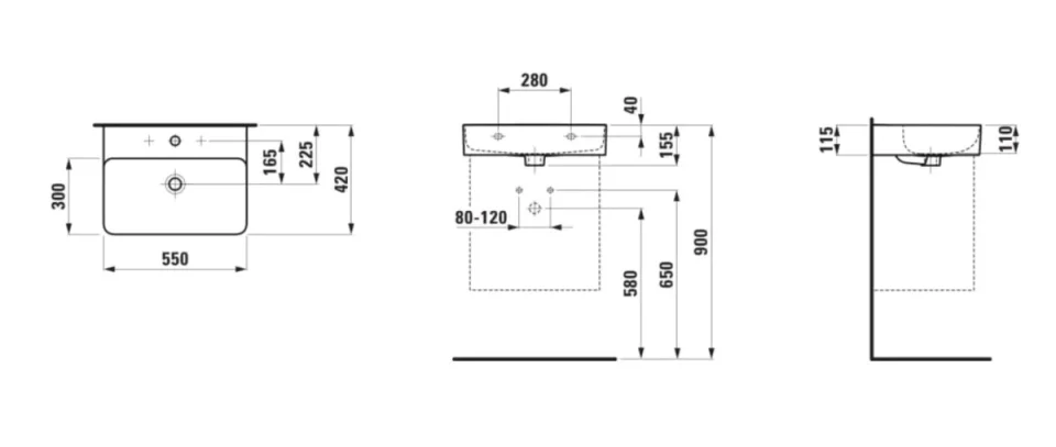 Laufen Val Basin 550x420mm 1th - White technical drawing - Image 8