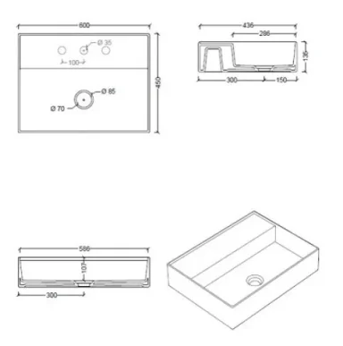 Saneux ICON 60 x 45 cm Washbasin 1 T/H - Wall mounted - Matte White technical drawing - Image 6