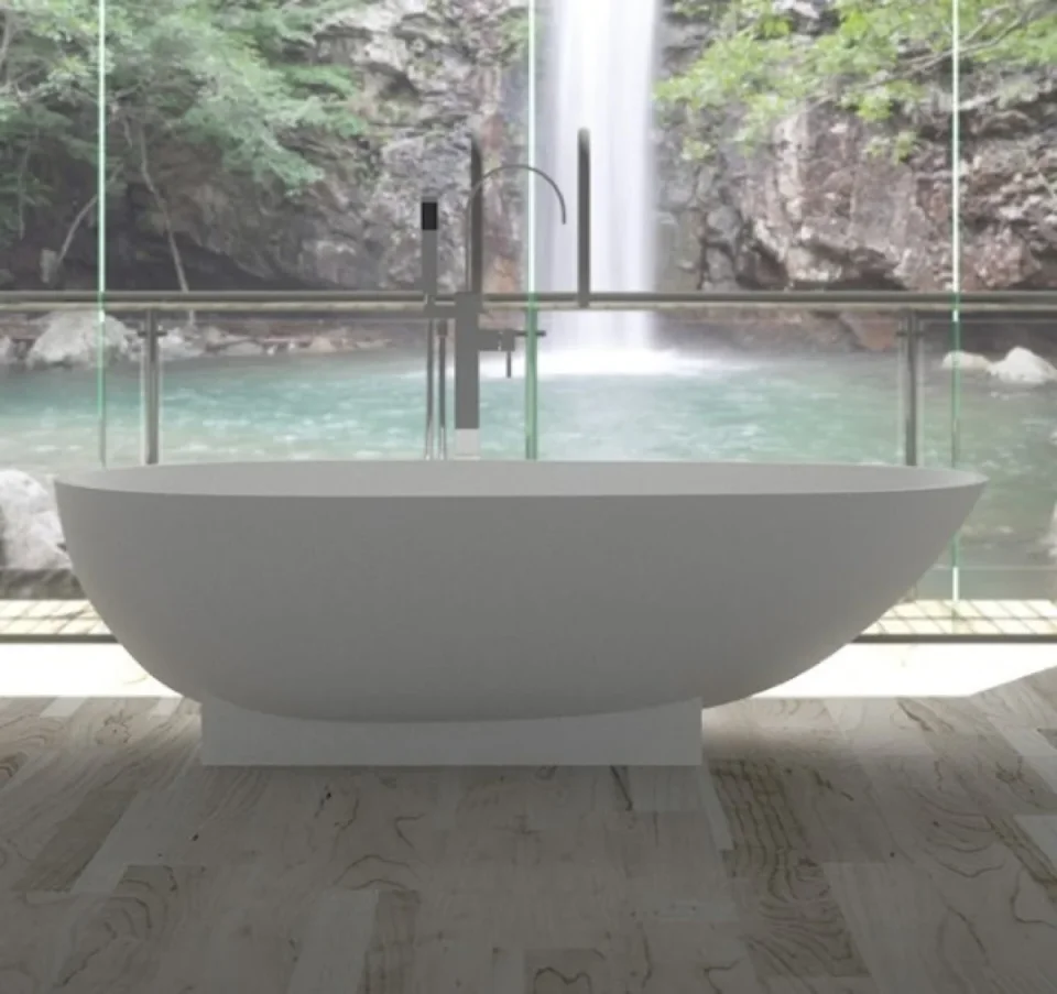 StoneKAST Cocoon Single Ended Freestanding Bath 1800 x 950mm Matt White detail view - Image 4