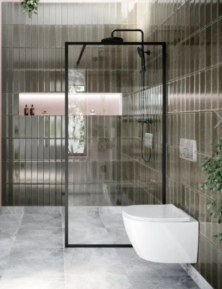 Cubico Amore Single Frame Shower Screen Matt Black (clear Glass) 980mm detail view - Image 4