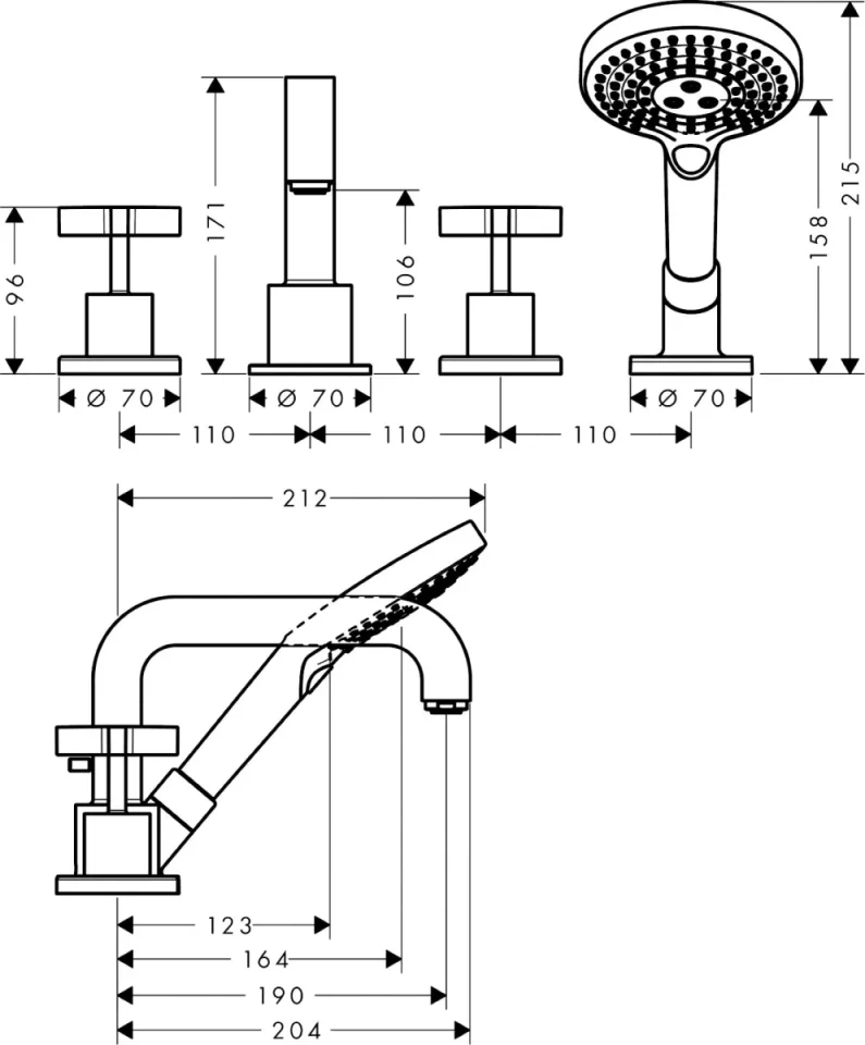 Axor Citterio 4-hole Rim-mounted Bath Mixer With Cross Handles And Escutcheons Chrome detail view - Image 3