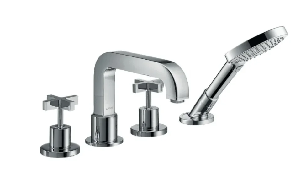 Axor Citterio 4-hole Rim-mounted Bath Mixer With Cross Handles And Escutcheons Chrome detail view - Image 4