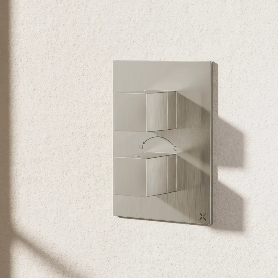 Crosswater Crossbox Verge 2 Outlet Trim & Levers Brushed Nickel detail view - Image 4