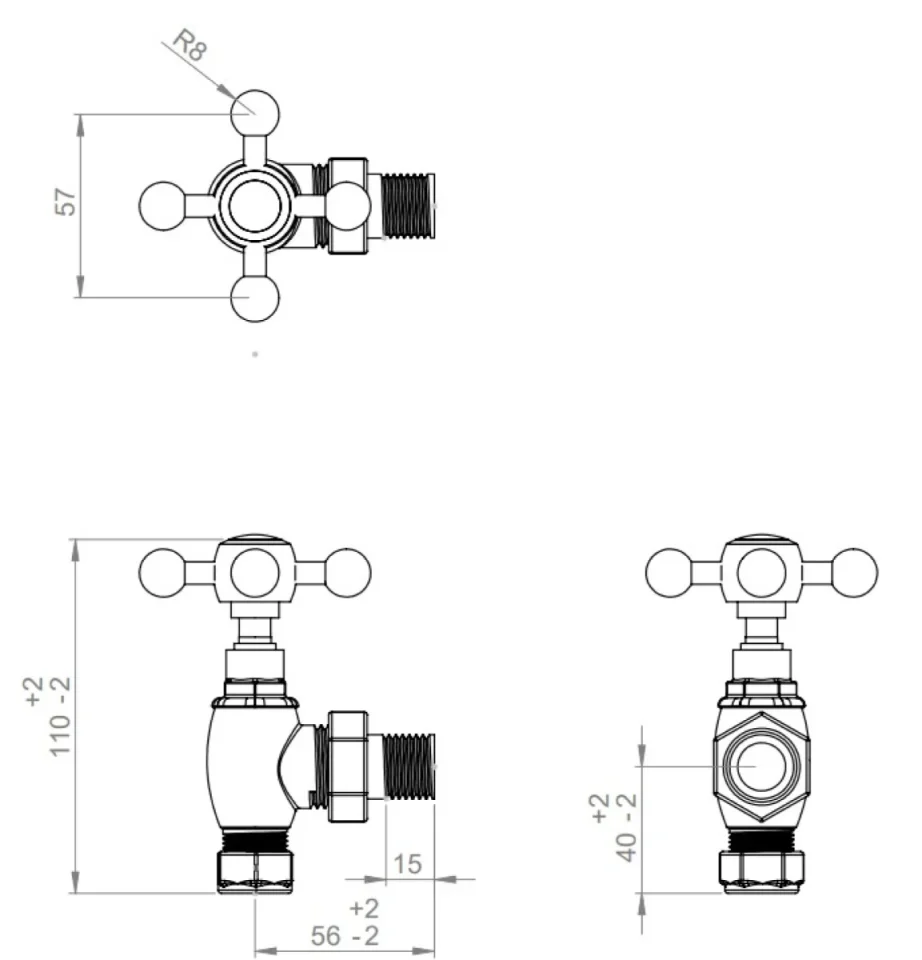 VL018 Brushed Brass crosshead radiator valves  detail view - Image 3