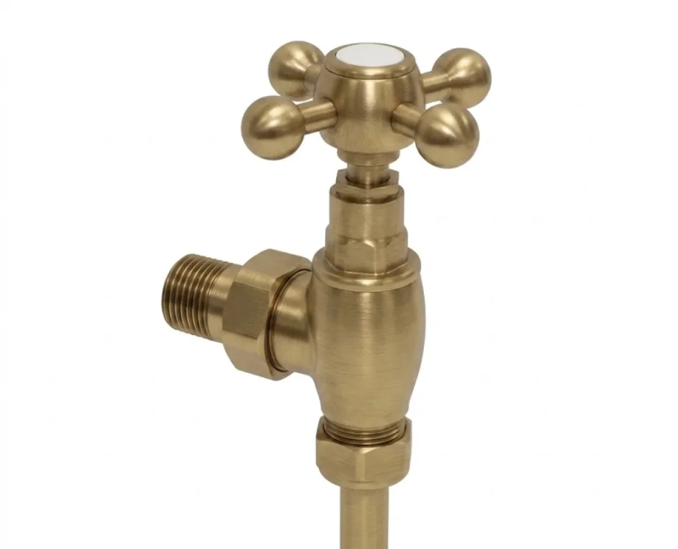 VL018 Brushed Brass crosshead radiator valves  product image - Image 4