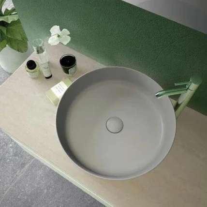 Rak Feeling 42cm Round Counter Top Wash Basin In Matt Grey detail view - Image 3
