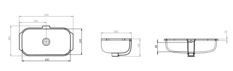 Roper Rhodes 600mm Strata Underslung Basin Incl Fixings - White technical drawing - Image 4