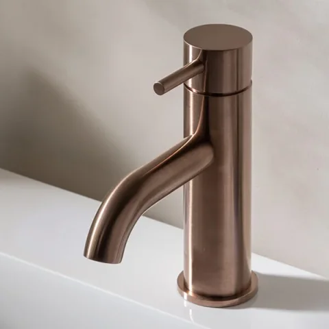Just Taps Vos Mini Single Lever Basin Mixer Tap Brushed Bronze detail view - Image 2