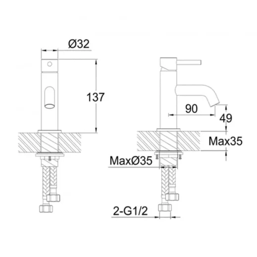 Just Taps Vos Mini Single Lever Basin Mixer Tap Brushed Bronze detail view - Image 3