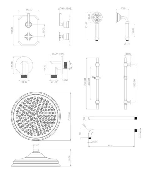 Saneux Cromwell 2 Way Shower Kit With Lever & Cross Handles - Chrome detail view - Image 2