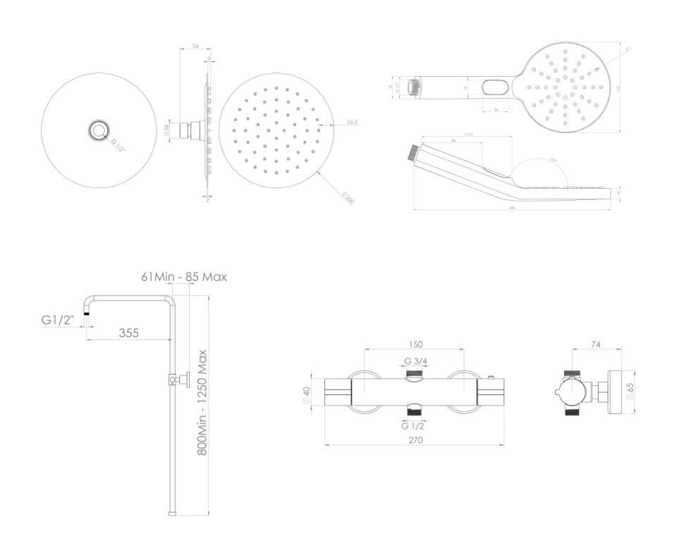 Saneux Cos 2 Way Shower Kit With Bar Valve - Chrome detail view - Image 2