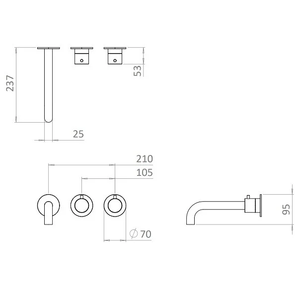 Crosswater Module Mpro 2 Control Trimset With Bath Spout Stainless Steel Effect