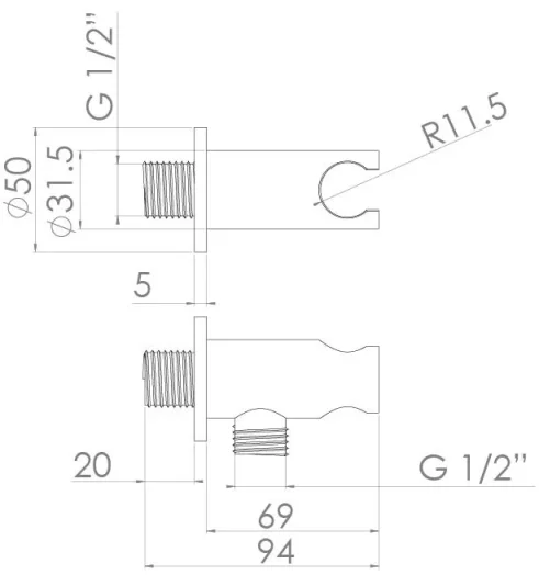 Saneux Cos Round Shower Outlet Elbow & Holder - Brushed Nickel detail view - Image 2