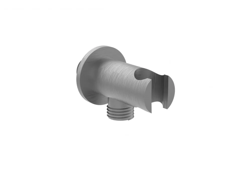 Saneux Cos Round Shower Outlet Elbow & Holder - Brushed Nickel product image - Image 3