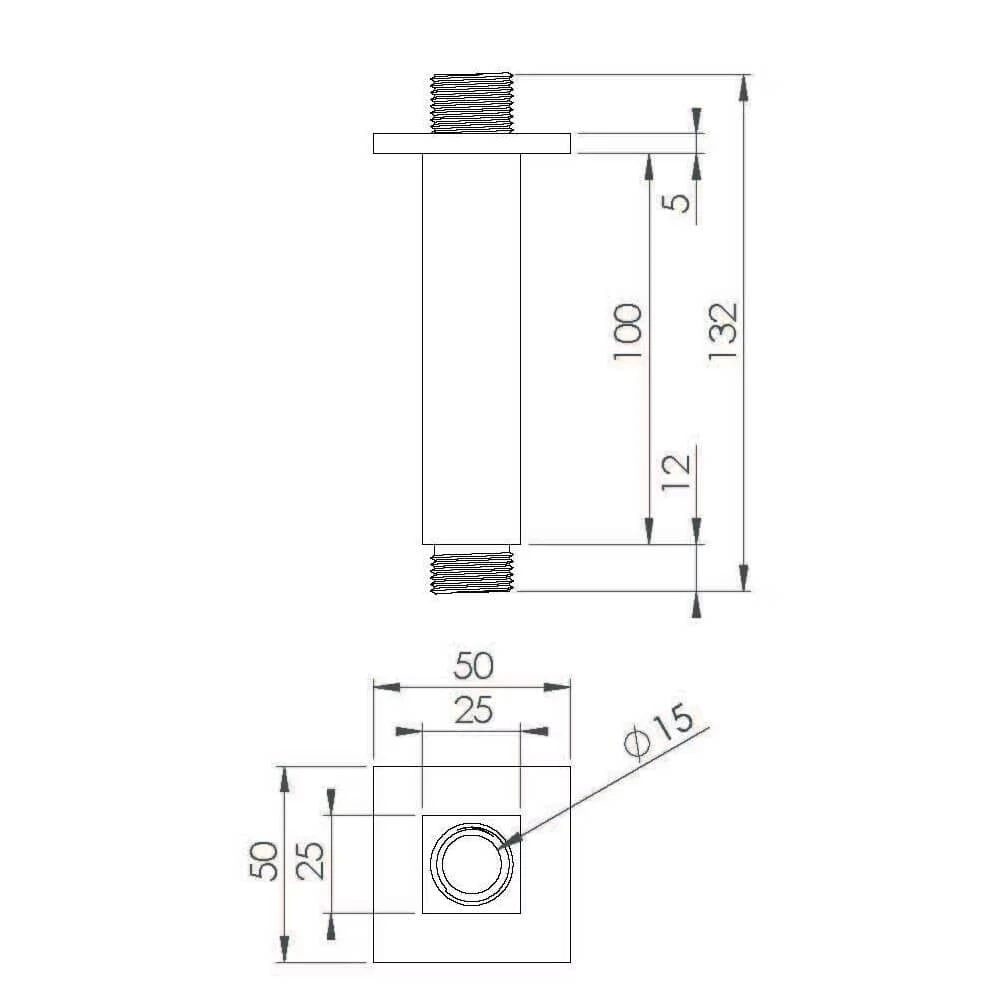 Saneux Tooga 200mm Square Ceiling Mounted Shower Arm - Matte Black